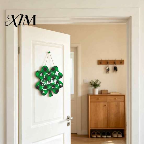 Garden Gate Hanging Ornament St. Patrick's Day Wooden Door Sign, Luck Clover Green Hat Themed Decor for Home Plaque, Decorative Ornaments Holiday