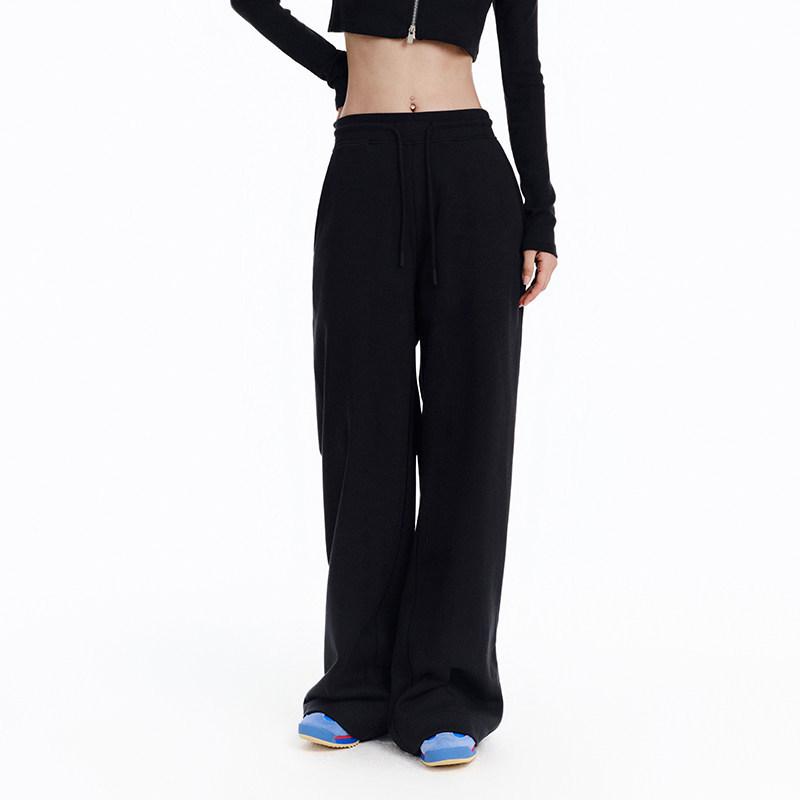 

Awesome Loose-Fit Black Straight Sweatpants for Women - Low-Waist, Floor-Length, Casual Spring & Autumn Wear XL