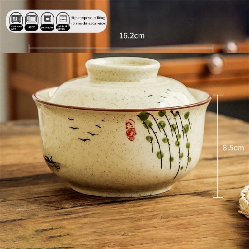 Elegant Ceramic Ramen Noddle Soup Bowl with Lid Microwave Oven and Dishwasher Safe for Formal Dining and Daily Activity
