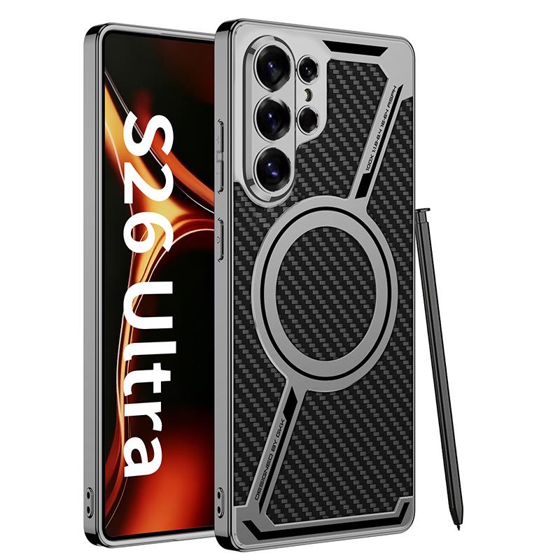 Samsung S26 Ultra Z-Shaped Electroplated Leather Case with Magnetic Ring
