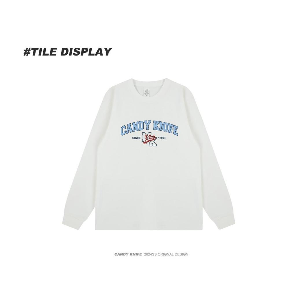 Trendy Retro American Letter Print Couples' Versatile Autumn Loose Long Sleeve T-Shirt