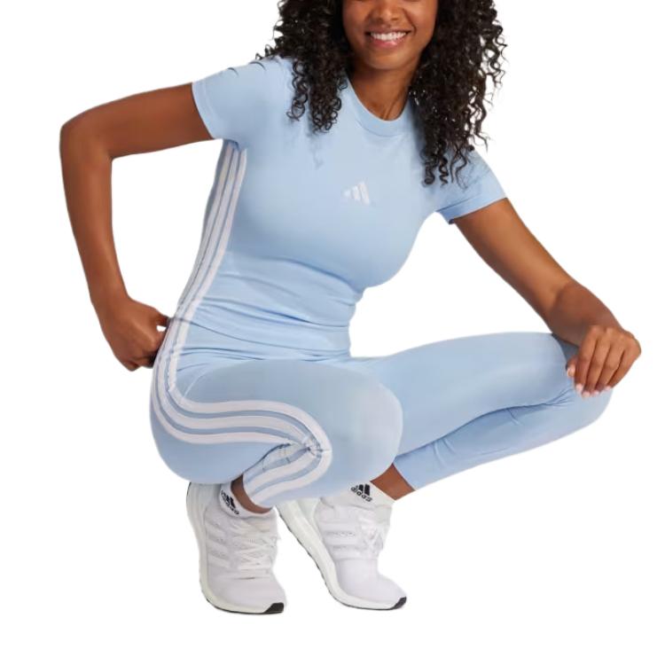 adidas Womens Essentials 3-Stripes Slim Baby T-Shirt Glow Blue/White Women Streetwear JE1241