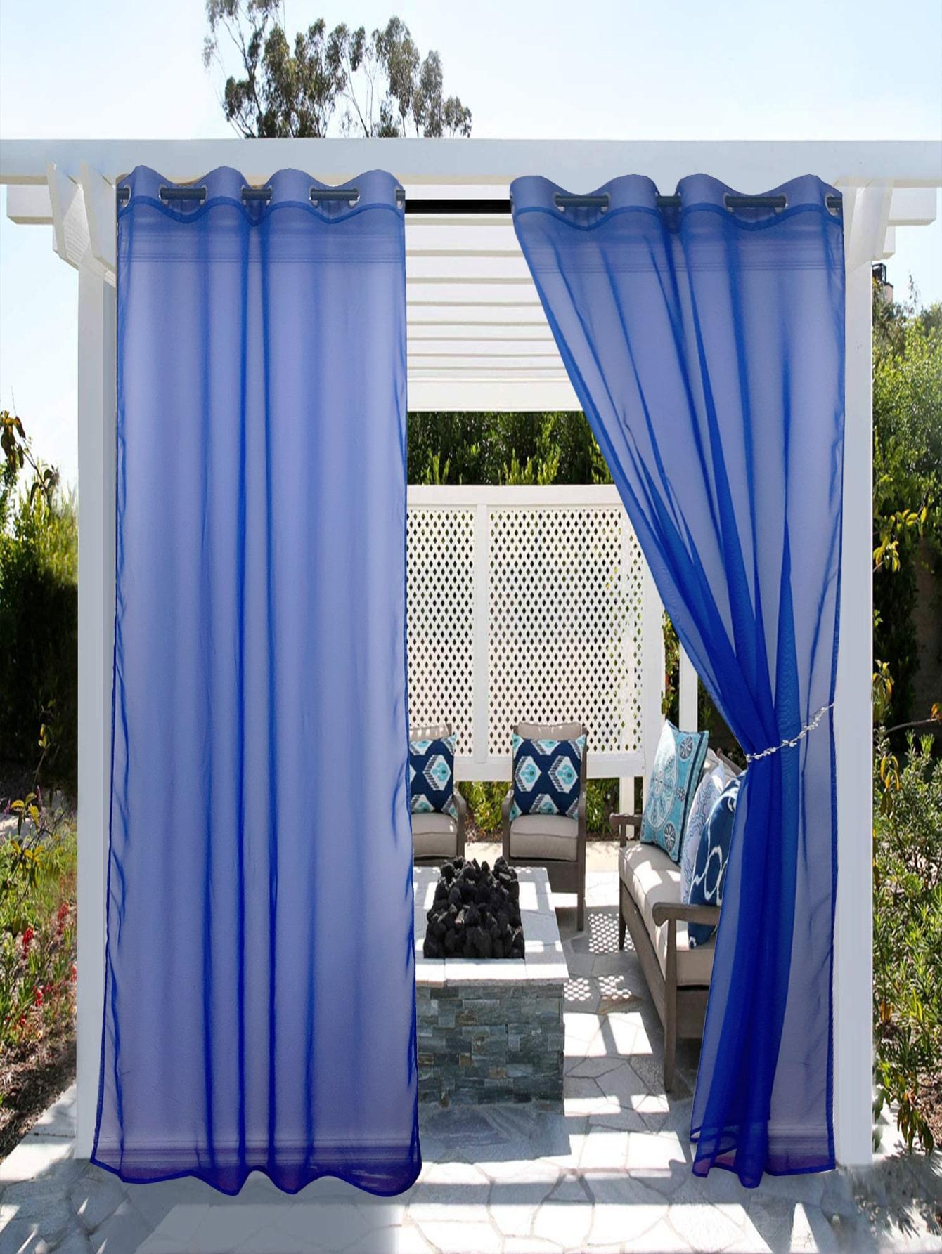 

Navy Blue Waterproof Sheer Curtains Panels for Livingroom Garden Tab Top Indoor Privacy Voile Drapes 132x213cm&Grommet Top