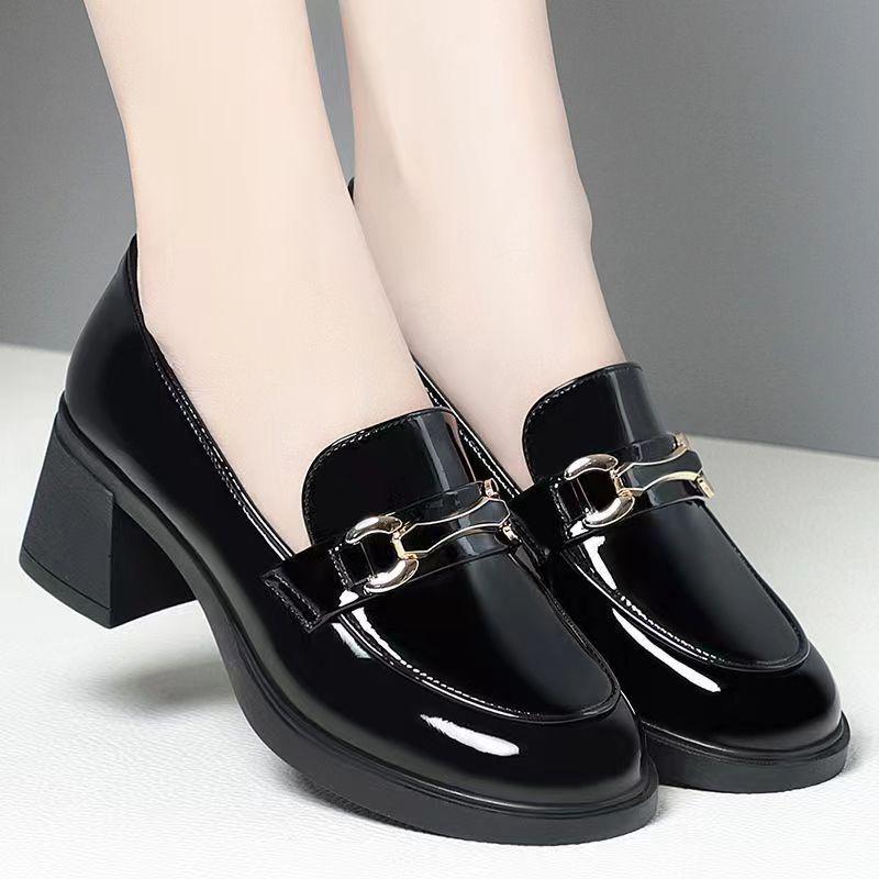 2024 Dámské mokasíny z pravé kůže na robustním podpatku - Jarní & Podzimní britský styl jediné boty