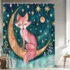 1Pc Enchanting Fox & Starry Night Shower Curtain - Fantasy Medieval Style, Washable Polyester Fabric With 12 Hooks,