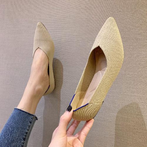 Handmade Women Vulcanized Flat Shoes Breathable Knitted Comfortable Elegant Work Shoes