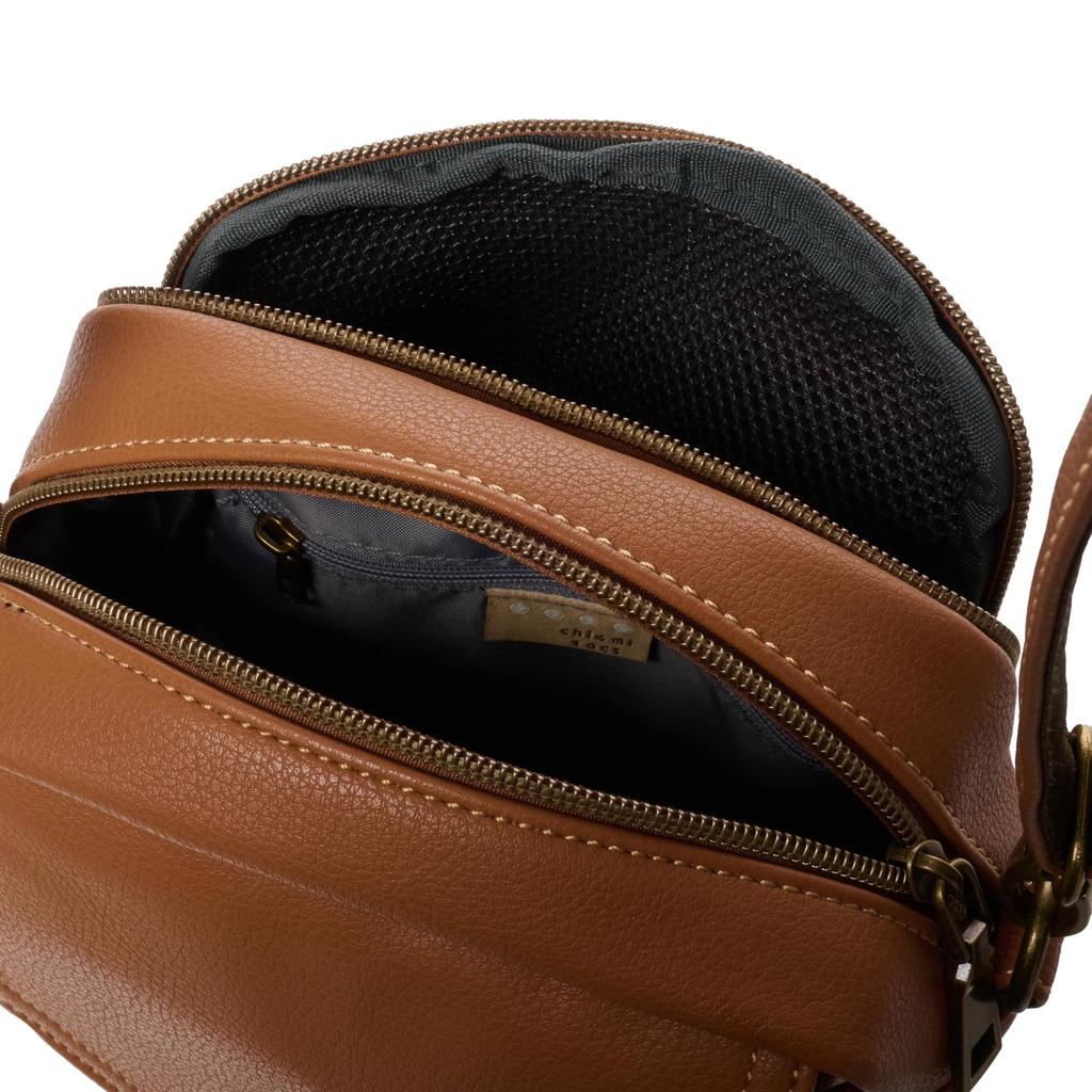 Chiemi Sacs 2-Face 2-Way Shoulder Bag with Logo Belt, Simple Design, and Functional Pockets (2402-6249) BeigeCamel