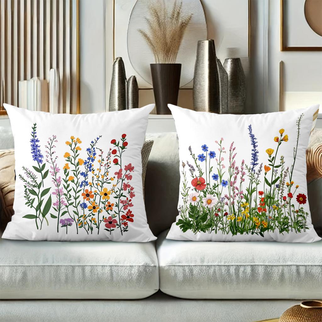Colorful Floral Printed Square Throw Pillow Cushions Polyester Pillowcase, Sofa Decorative Cushion Cov Headboard Pillow