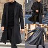 Men's British Style Solid Color Long Coat Fashionable Warm Woolen Overcoat