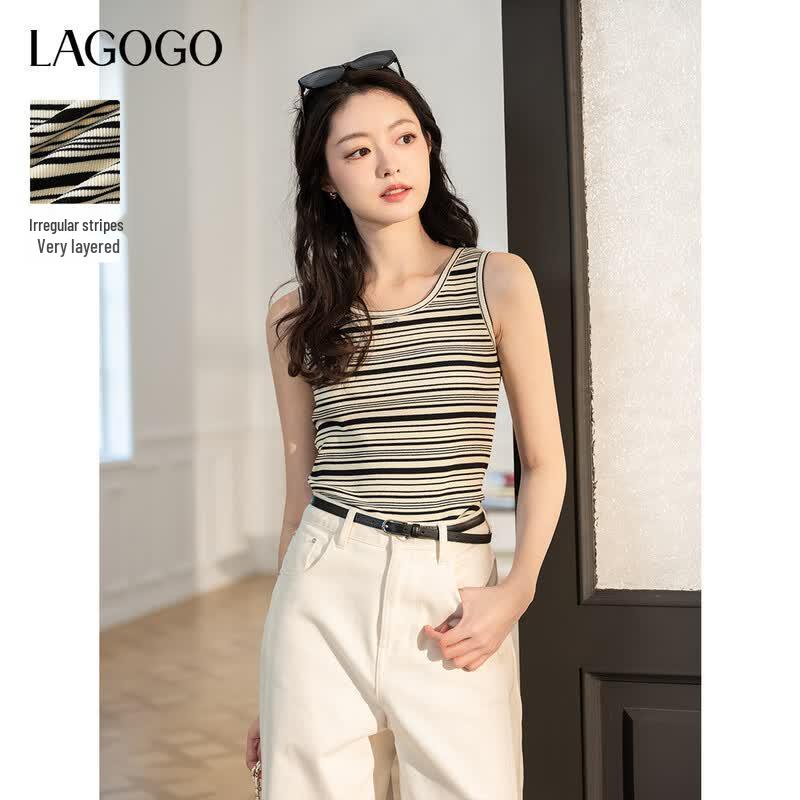 LAGOGO Women s Striped Slim Fit Vest L
