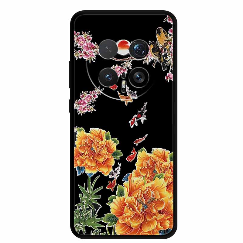 6.71" For Honor Magic8 Pro 5G Case 3D Emboss Relief Flower Black Silicone Soft Back Cover Case For Honor Magic 8 Pro Case Shells