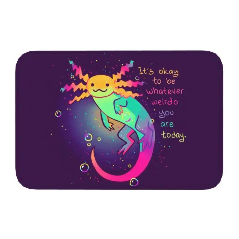 Custom Smiling Leucistic Axolotl Doormat Non-Slip Entrance Bath Kitchen Door Floor Mats Salamander Animal Living Room Carpet Rug