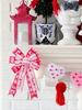 1pc Large Valentine's Day Bows for Wreath, Pink Heart Wreath Bows Valentine Love Bows for Front Door, Wedding Romance Burlap Orn