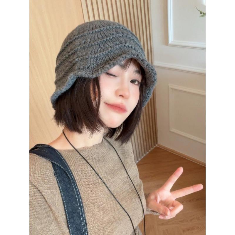 Women S Simple Solid Color Knitted Bucket Hat Accessory