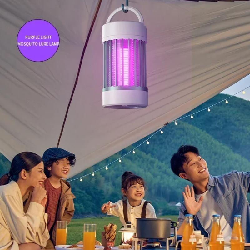 Lampă portabilă electrică anti-țânțari, reîncărcabilă USB, lumină UV, ucigaș de insecte de interior/exterior pentru camping sau casă cu lumină de noapte