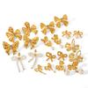 18K Gold French-Style Bow Studs with Titanium Steel, Butterfly, and Pearl Accents