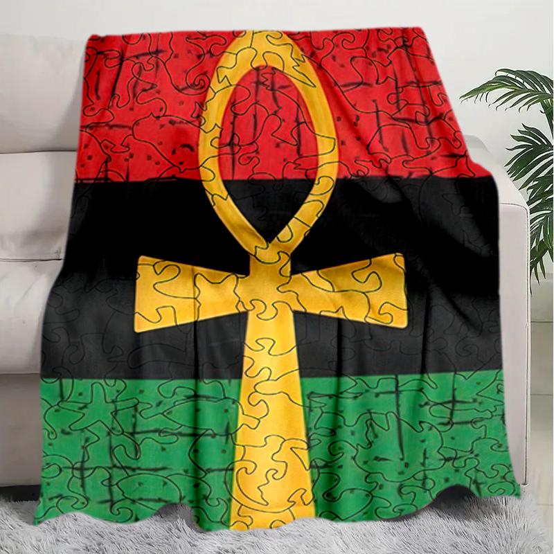 1PC Egyptian theme printed blanket, all season lightweight home office outdoor nap multifunctional blanket A4