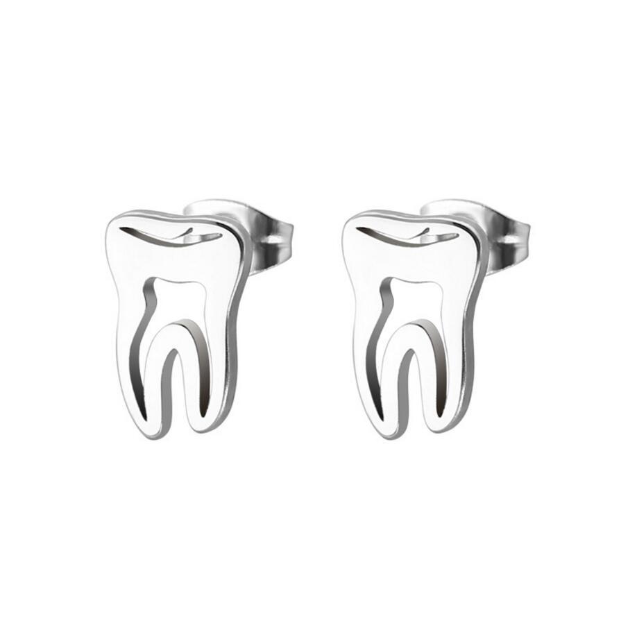 Stainless Steel Exaggerated Teeth Stud Earrings - European  American Style