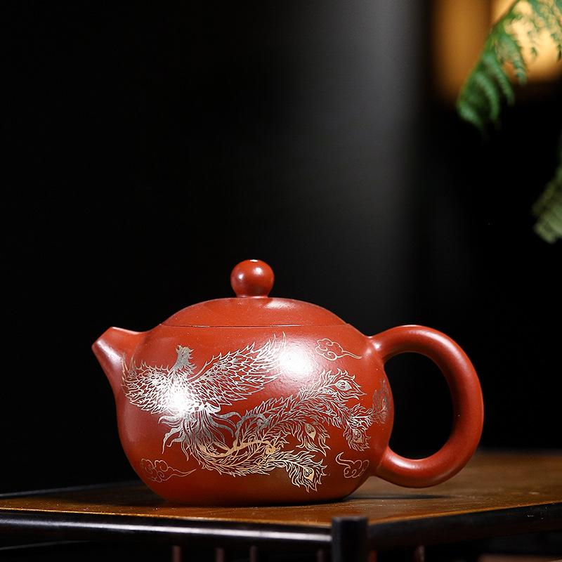 

250 мл чайники из фиолетовой глины Исин, ручной работы, дракон и феникс, горшок Сиши, сырой руды, чайник Дахунпао, глиняный чайник с ситечком, чайный набор «Цзыша»