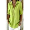 Women Casual Solid Color Lapel Zip Half Sleeve Fashion Blouse