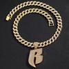 Men's Hip-Hop Punk Style Diamond Letter B Pendant with 15mm Cuban Chain Necklace