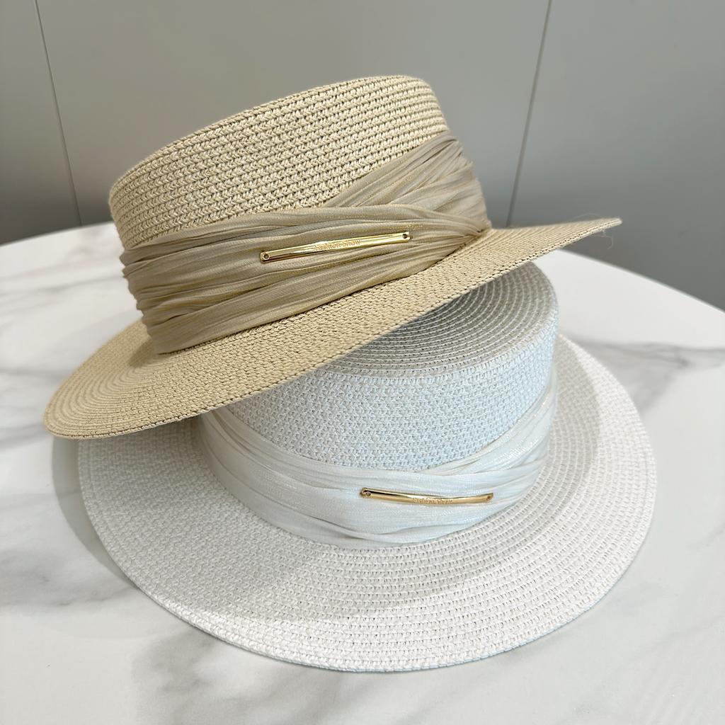 New Summer Women's Boater Beach Hat Wide Side Female Casual Panama Hat Lady Classic Flat Bowknot Straw Sun Hat Women