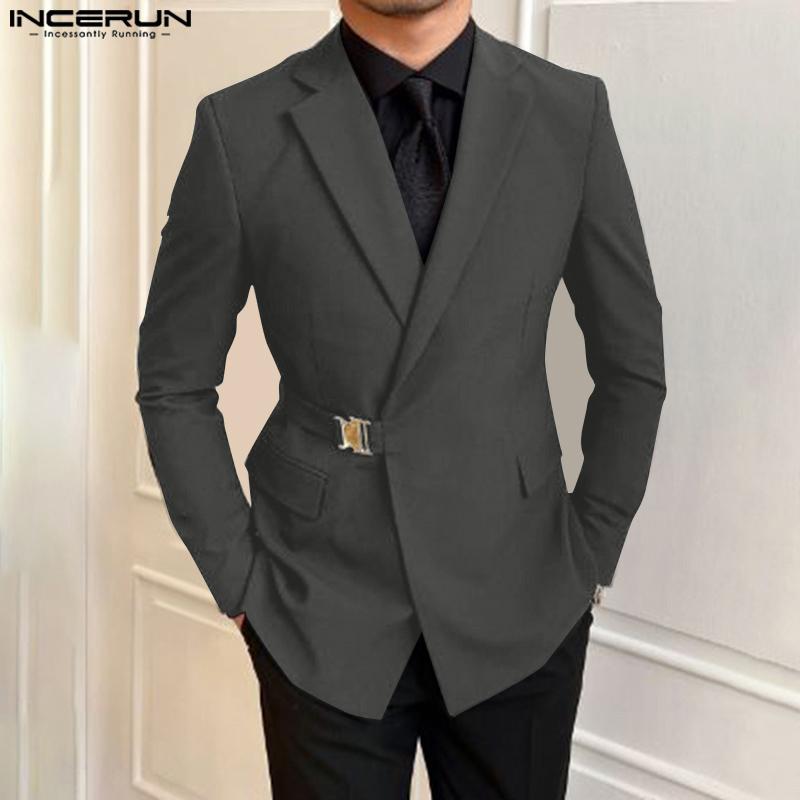 INCERUN Men Lapel Neck Blazer Long Sleeve One Button Thin Coats