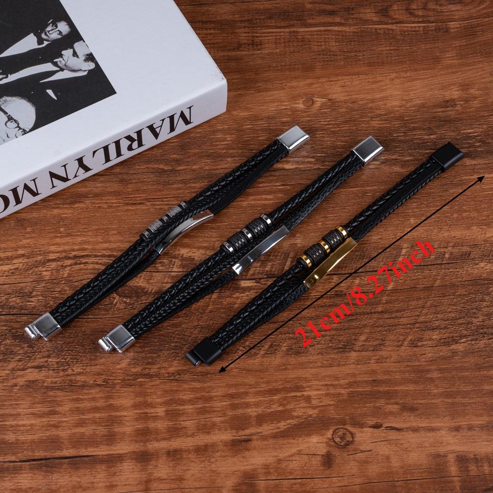 Stainless Steel Leather Rope Bracelet for Men Punk Style Hand-woven Multi-layer Braided Leather Bracelet Accessories