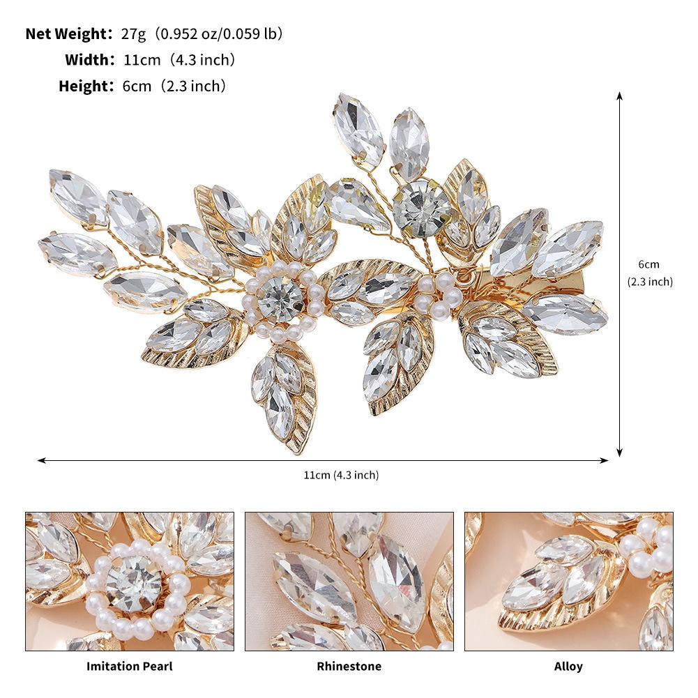 New Handmade Bridal Hair Clip with High-end Feel and Versatile Hair Trimming Edge Clip Alloy Rhinestone Pearl Duckbill Clip