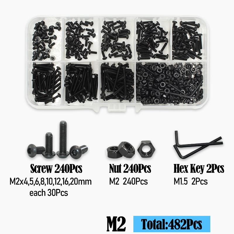 

2510p Round Hex Cap Screw M2 M2.5 M3 M4 M6 Grade10.9 Hex Socket Round Button Head Allen Drive Screws ISO7380 Bolt Nut Washer kit