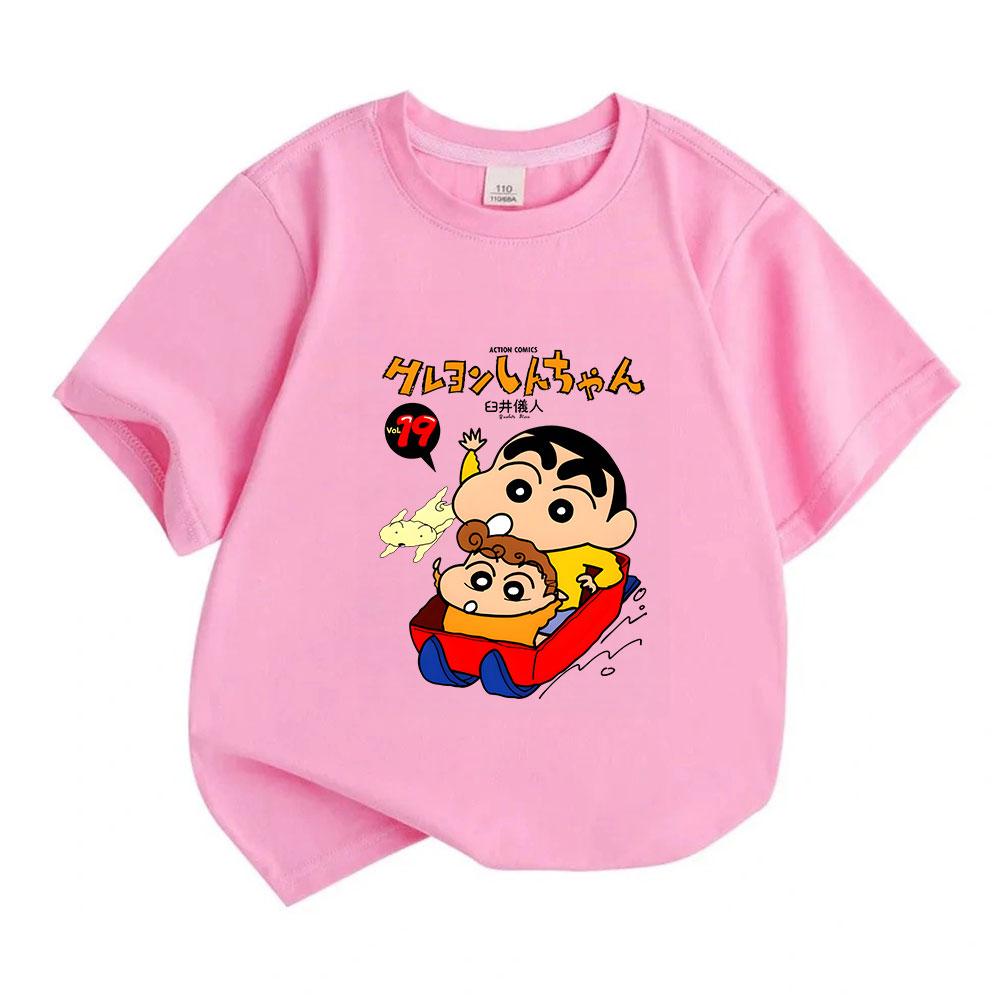Cute Cartoon Crayon Character Print Boys Girls Crew Neck Short Sleeve T-Shirt 100% Cotton Casual Comfortable Tee for Kids Summer Daily Wear Outfit