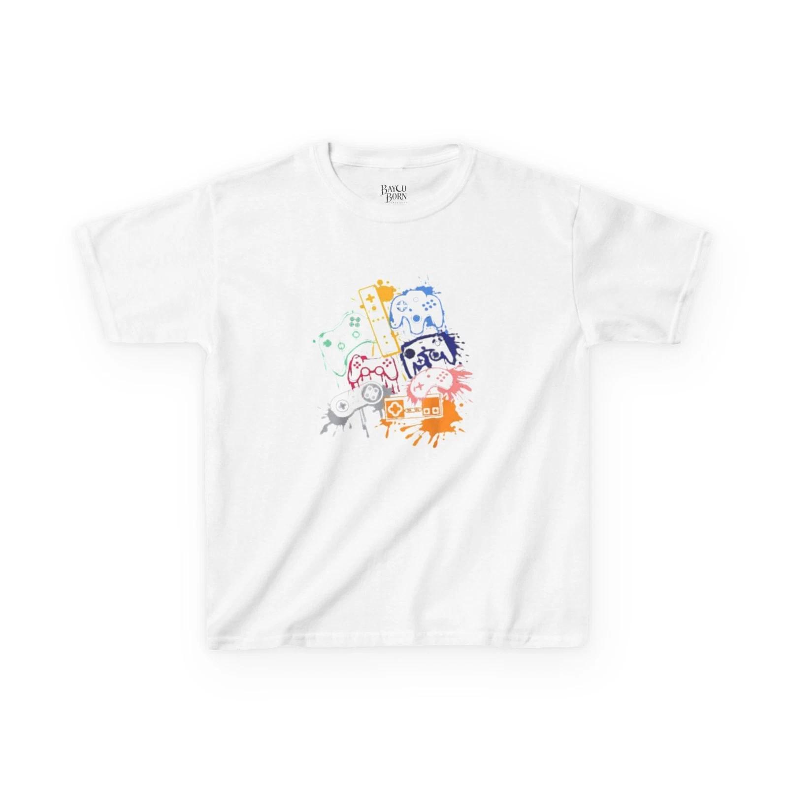 

Colorful Game Controllers Kids T-Shirt | Playful Cartoon Graphic L