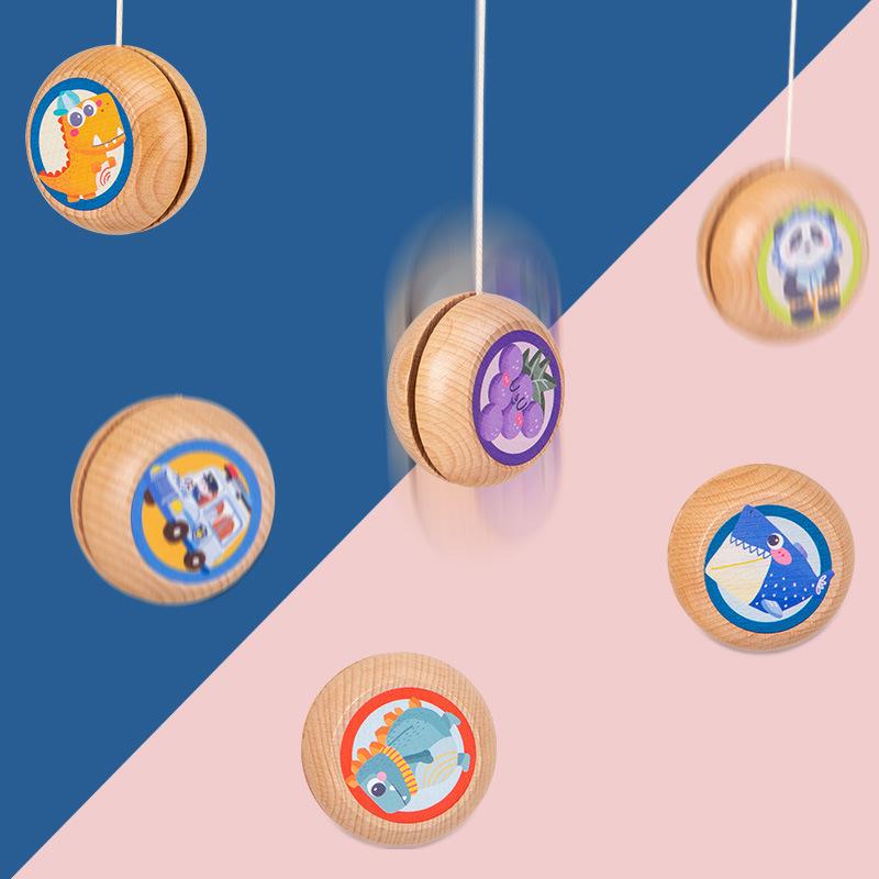 Wooden Yo-yo Cartoon Animal Puzzle Yo-yo Boy Girl Pull Rope Classic Nostalgic Toy