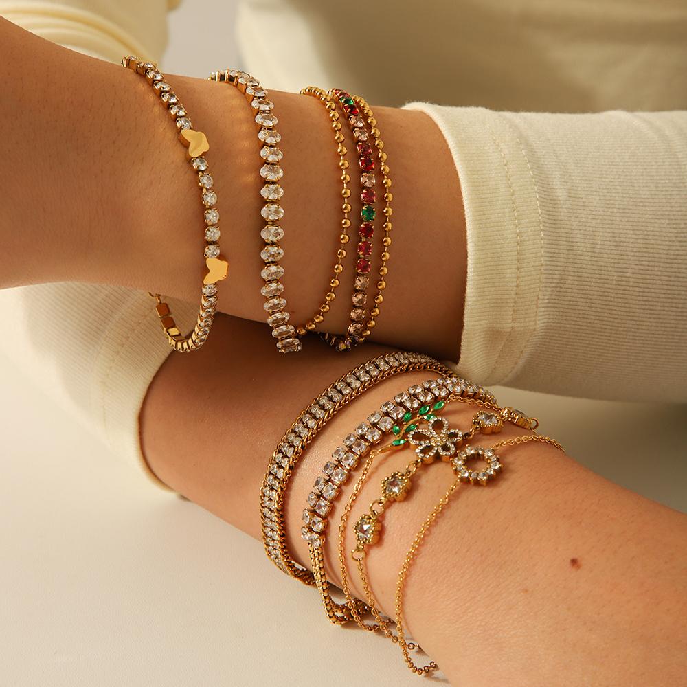 Luxury Jewelry 18K Gold Plated Stainless Steel Butterfly Bracelet butterfly Full Cubic Zirconia Tennis Chain Bracelet for Women
