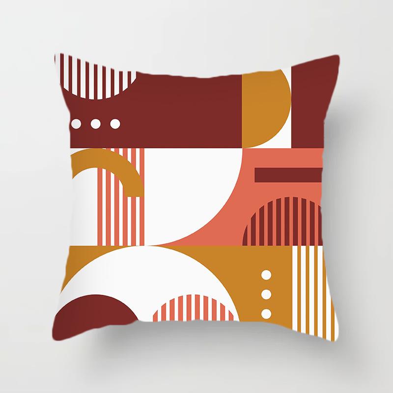 Nordic Pink Geometric Cushion Cover Home Decor Sofa Pillowcase Floral Print Soft Peach Skin Pillowcase