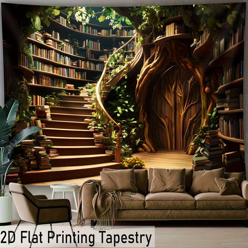 2D Magical Bookshelf Backdrop Forest Vines Party Decoration Backgroun
