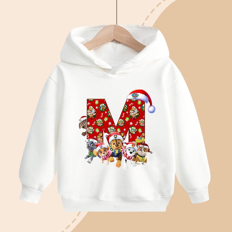 PAW Patrol Kids Hooded Sweatshirt Cartoon Christmas Letter Print Pullover Boys Girls Winter Casual Top Child Birthday Gifts