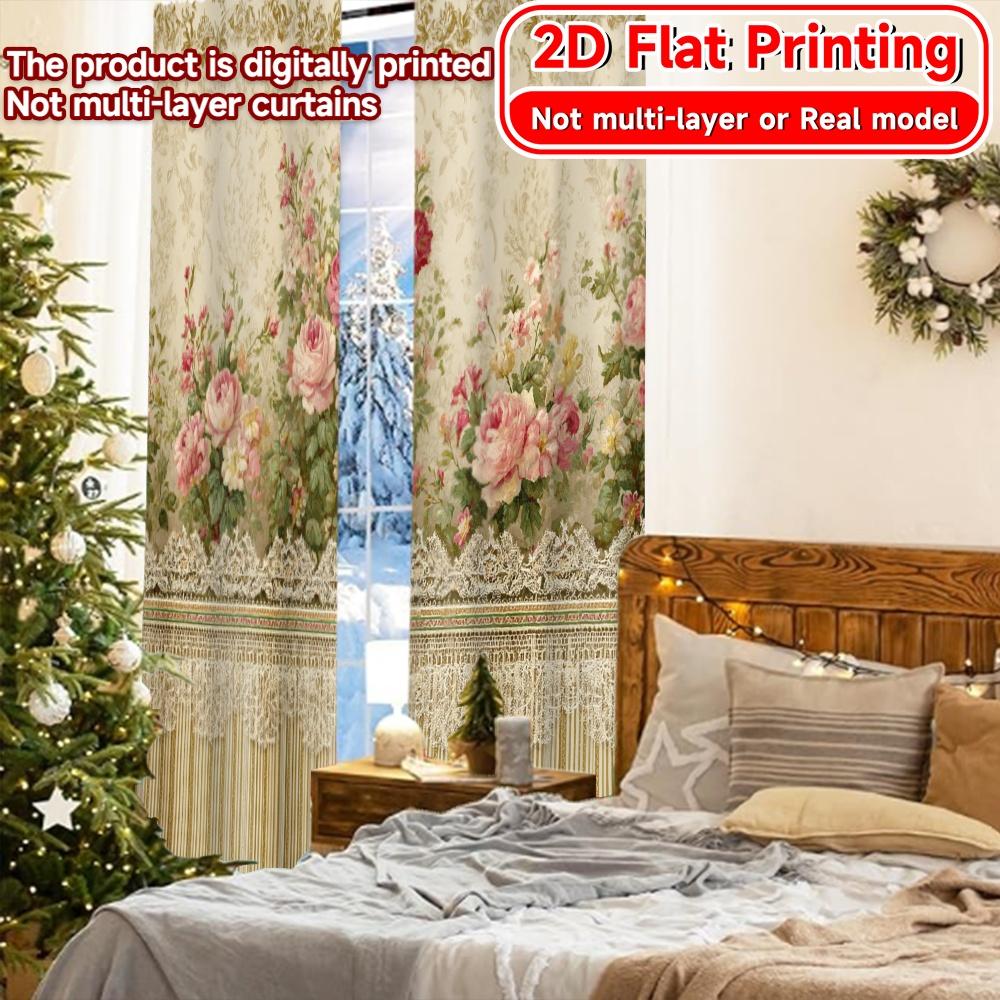Flat Printing Floral Elegance Popular Print Curtains Yarn Outdoor Decorations Suitable Semi Transparent Set Of 2 Made Polyester