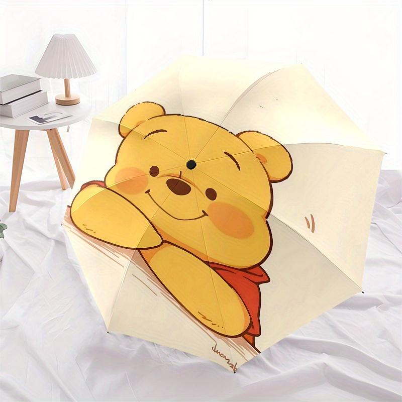Winnie the Pooh, Cartoon Bear Automatic Opening and Closing Umbrella - 8 Ribs Portable Folding Umbrella with Plastic Handle, Suitable for Le