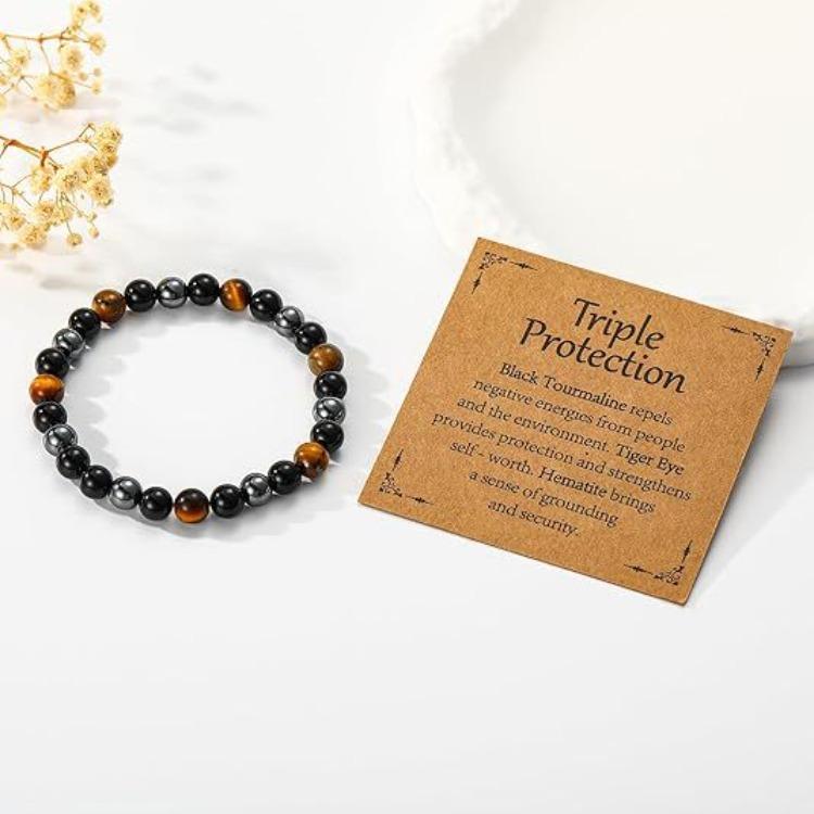 Fashion Triple Protection Natural Crystal Bracelet Gift Card Tiger Eye Natural Crystal Bracelet Fashion Bracelet