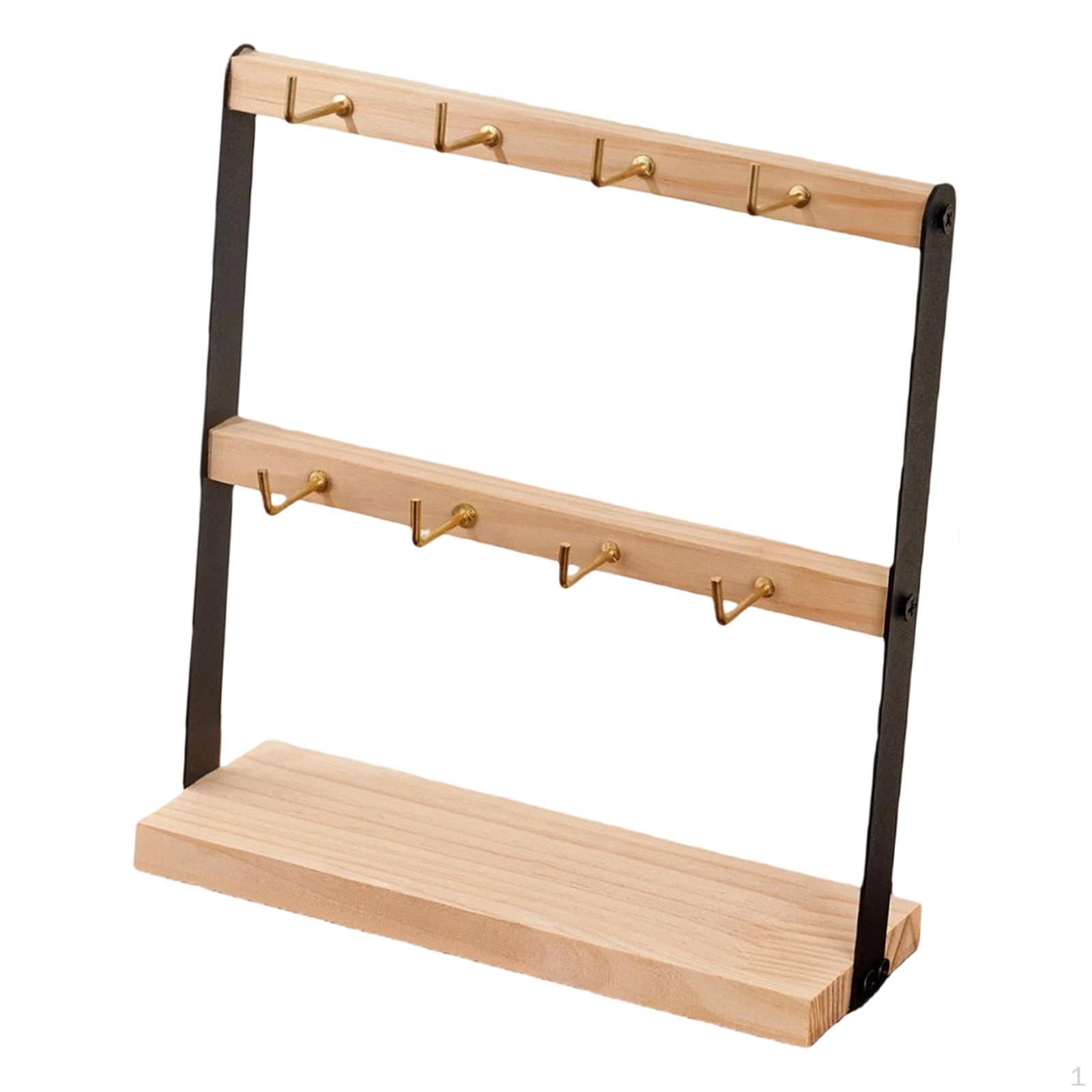 

Earring Display Stand Wooden Jewelry Rack Earrings Holder Multi Tier Organizer with 2 Tier 8 Hooks