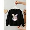 Kids Girls Crewneck Sweatshirt, Pastel Patchwork Bunny With Heart Sunglasses Floral Print Black Soft Fleece Pullover