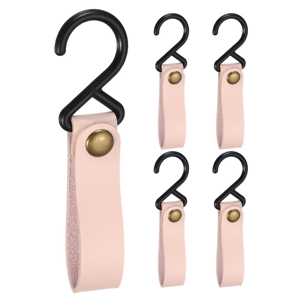 5pcs PU Leather Hooks, Leather Straps with Hooks, S-Shape Hooks for Outdoor Camping Kitchen Bathroom Hanging Pots Pans Utensils