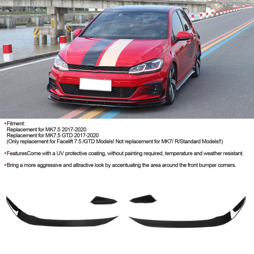 4PCS Front Bumper Aero Kits Canards Wing UV Resistant Replacement for MK7.5 GTD 20172020