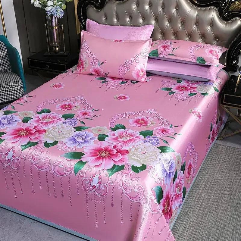 

Розкішне льяне простирадло з 3 предметів, домашня постільна білизна, яку можна прати в машині, гладкий комплект простирадла Queen Size з наволочками 3pcs160x230cm