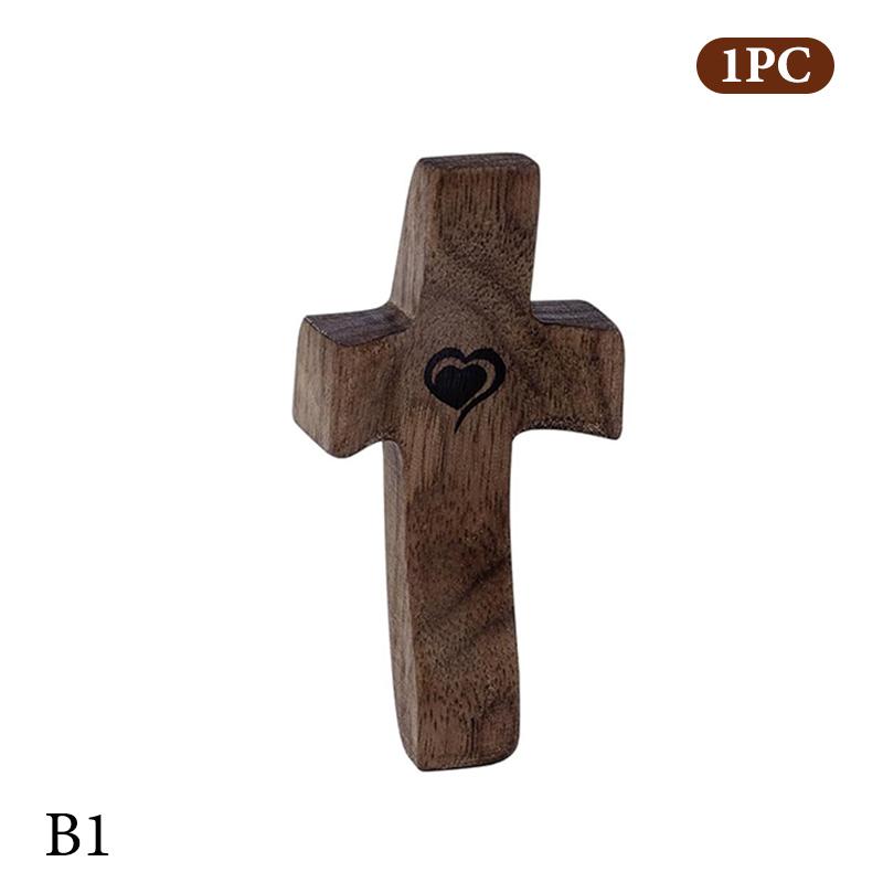 M-1/3pcs Wooden Cross Finger Stress Relax Gifts Christians Fidget Cross My Heart Pocket Prayer Cross Spiritual Symbol Home Decor