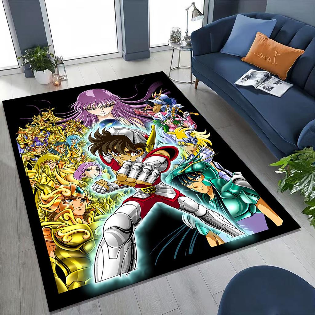 Retro Anime Saint Seiya Gold Saint Cartoon Rug for Bedroom Living Room Sofa Home Doormat Decor,Kids Play Non-slip Floor Mat Gift
