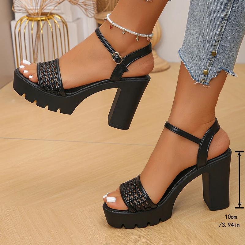 Fashion Plus Size Fashion High Heels Sandals Women Hollow Out Weaving Platform Sandles Woman Summer Buckle Strap Thick Heeled Sandalias
