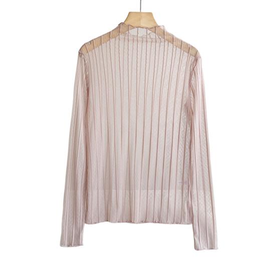 

Женские солнцезащитные топы с высоким воротником и длинным рукавом, сетчатые топы с кружевными линиями, блузка с текстурой, повседневная одежда розовый