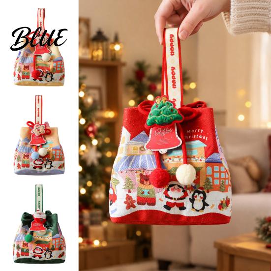 Christmas Small Gifts Drawstring Gift Bag with Handle Reusable Canvas for Packaging Bags Present Xmas Candy Goodie Treat Pouch Holiday Party